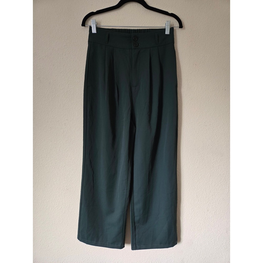 Halara Women S Flex Wide Leg Trousers Dark Green Pleated High Rise Elastic Back - Picture 9 of 9